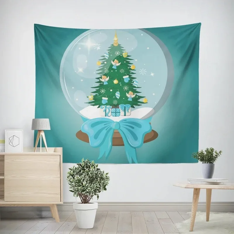 Christmas New Year Crystal Ball Christmas Tree Pattern Tapestry Living Room Sofa Home Decor Tapestry