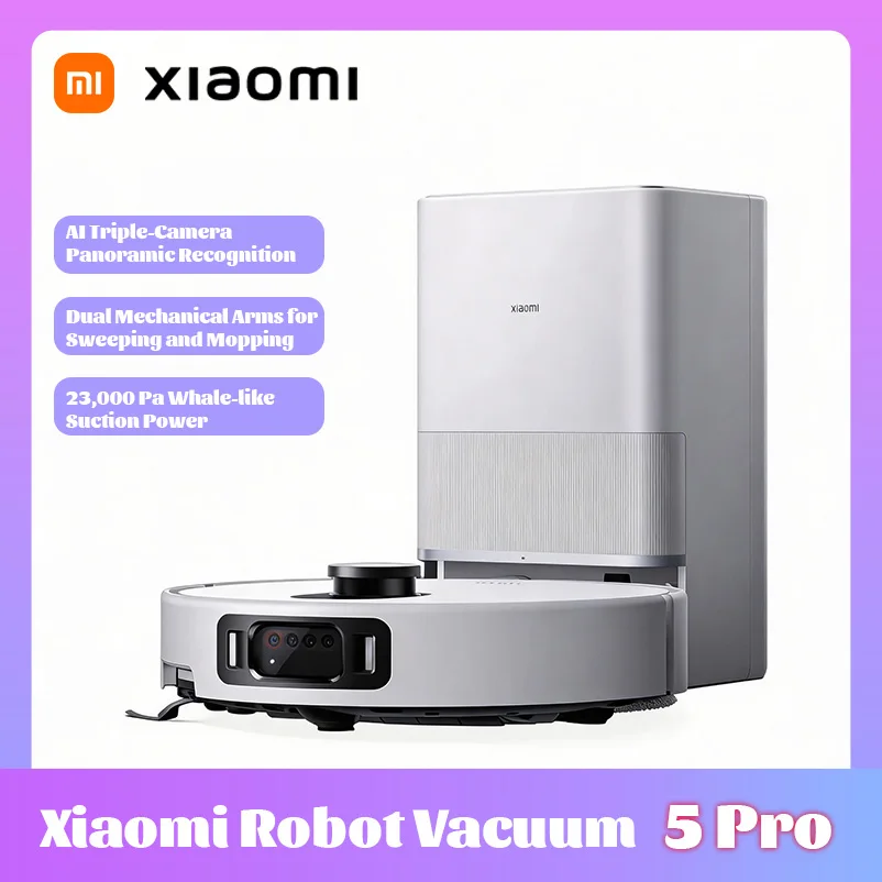 Xiaomi Robot Vacuum Cleaner 5 Pro，HD Video One-way Calls AI Three Camera Identification, Raise and Lower LDS, 23000Pa Strongest