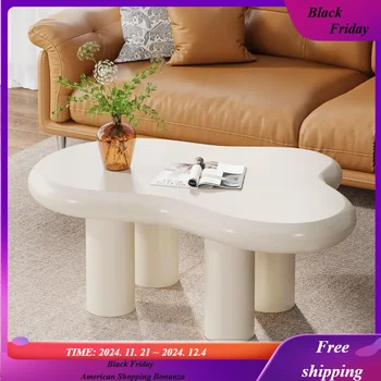 Image Cloud Coffee Table, Cute Cream Coffee Table with 4 Solid Legs, Modern Carton Center Table for Living Room