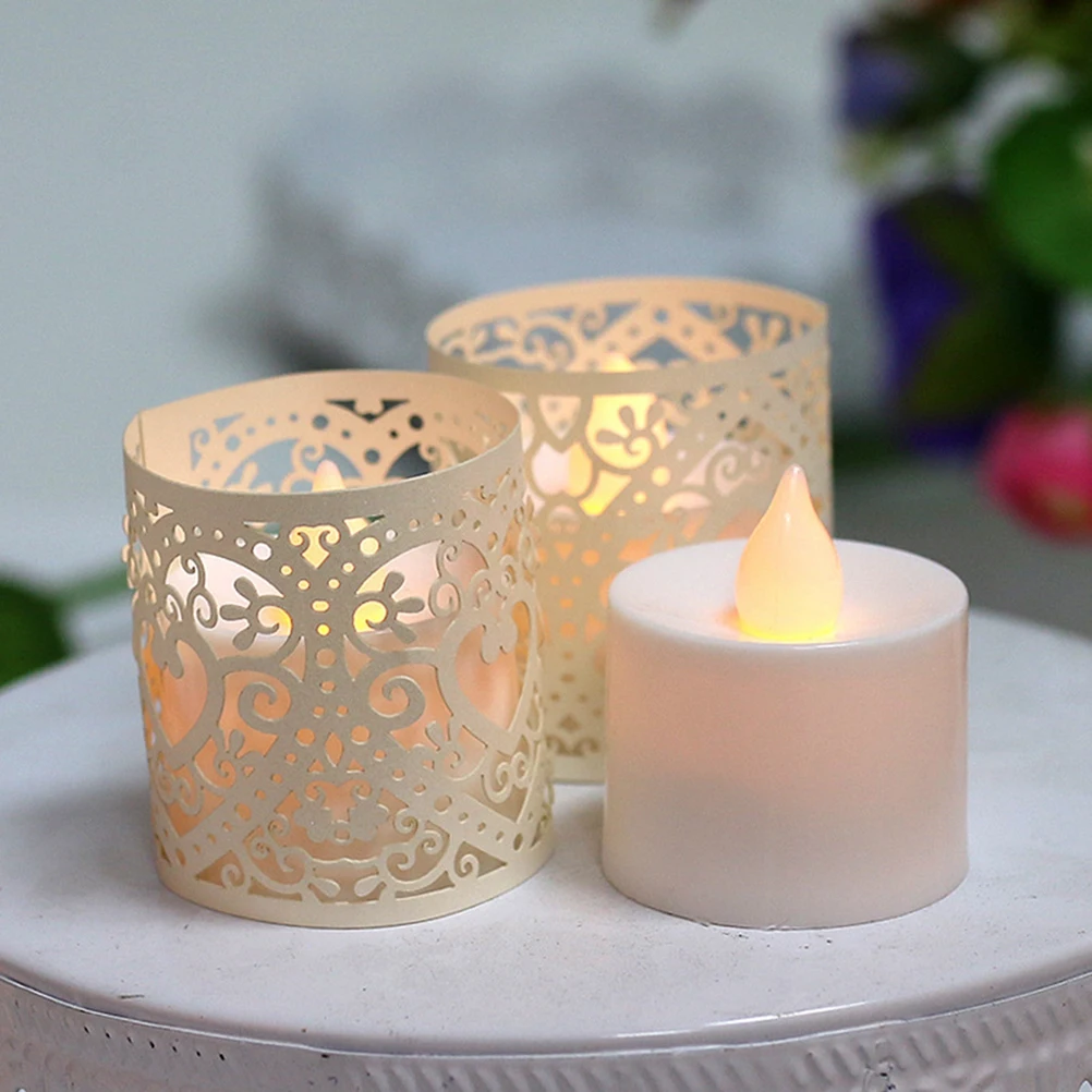 

50 Pcs Yellow Paper Votive C Wrappers Cases Decorative Filigree Floral Lace Design Tealight C Wedding Birthday Party