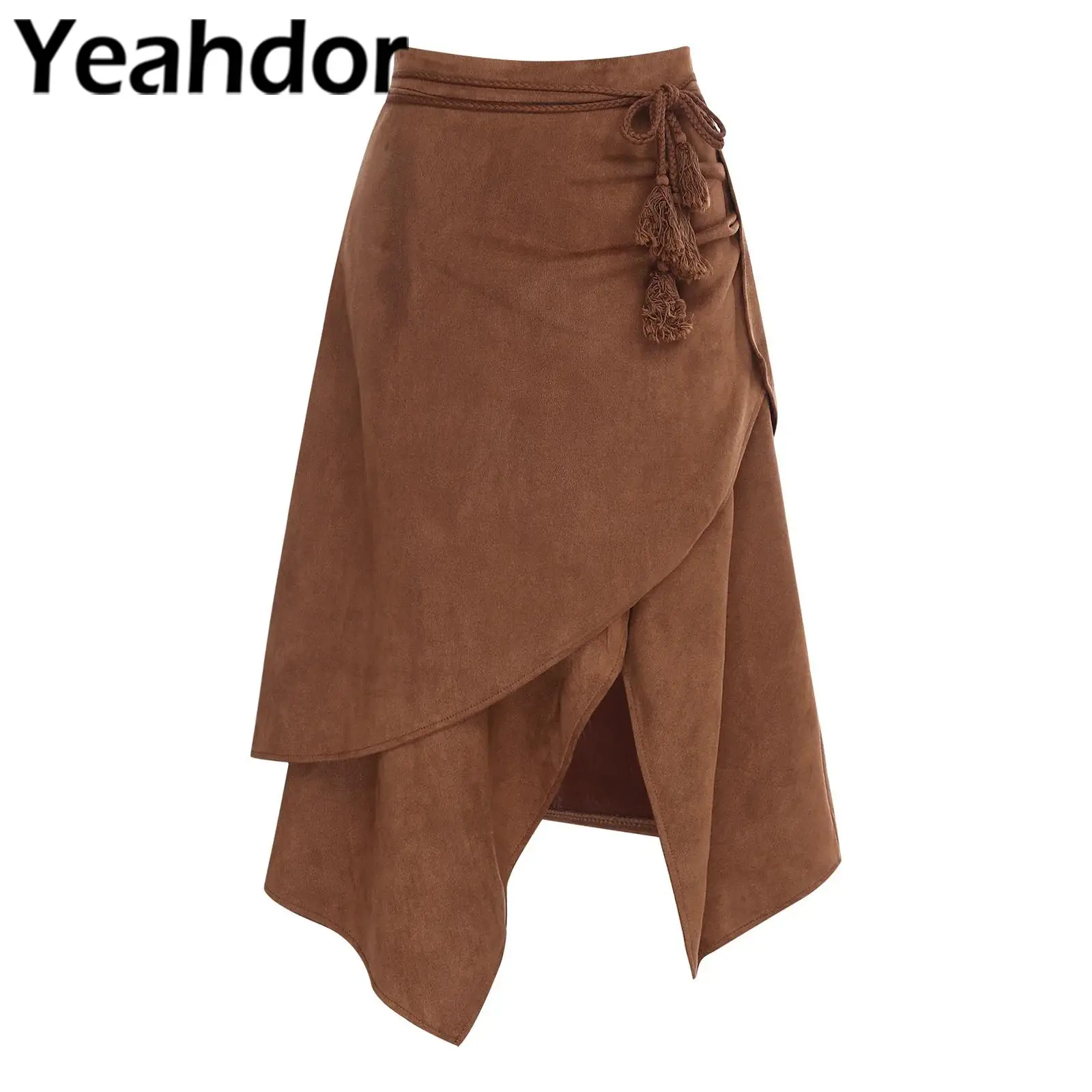 

Cowgirl Inspired Midi Skirt for Women Tiered Irregular Hem Side Zipper A Line Belted Y2K Skirt for Raves Party Streetwear