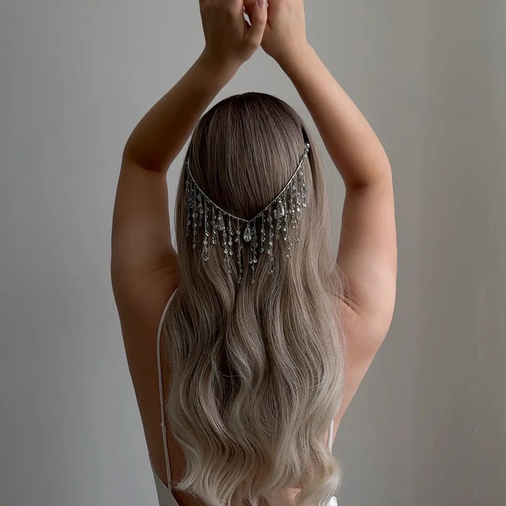 女性用ラインストーンタッセルヘッドバンド1個 - カスケードウォーターフォールデザインの輝くブライダルヘアアクセサリー、プリンセススタイル