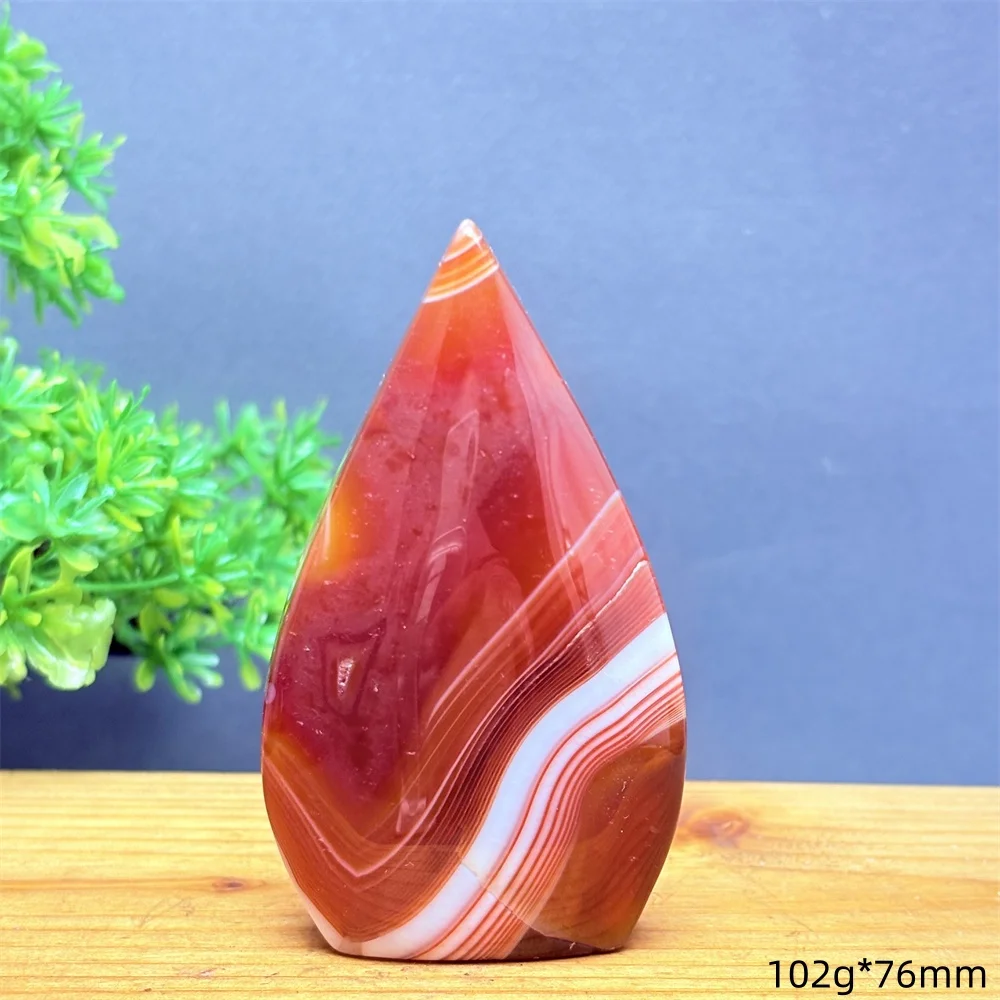 Red Agate Flame-Shaped Artifact Polished Gemstone Energetic Home Decor Carved Sculpture