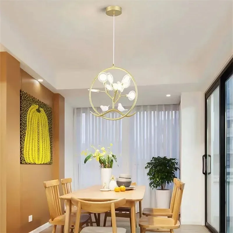 الحديثة LED الثريا الدوائر النمط الأمريكي المعادن الطيور الزهور شخصية غرفة المعيشة المطبخ بار طاولة طعام مصابيح تعليق للزينة