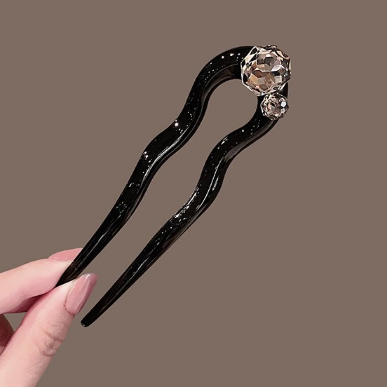 1PC 크리스탈 헤어 포크, 블랙 우아한 헤어 스틱, 빈티지 스타일 헤어핀, 미니멀리스트 시크 헤어 액세서리
