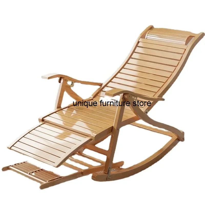 Recliner Leisure Dining Bamboo Rocking Chair Adult Balcony Relax Armrest Folding Bed Chaises De Salon Japanese Furniture FGM