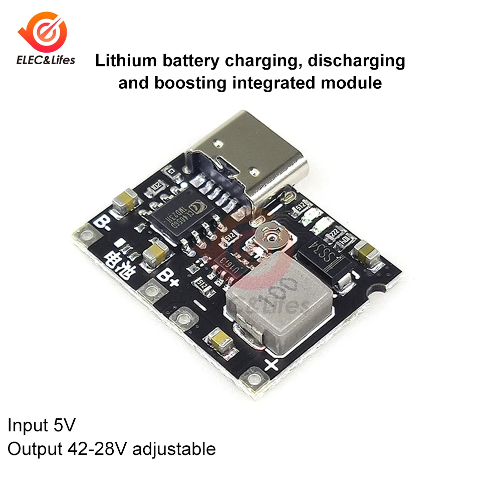 C타입 USB 리튬 이온 18650 배터리 충전기 보드 DC-DC 스텝 업 부스트 모듈 TP4056 DIY 키트 부품, 3.7V 4.2V 1A 5W