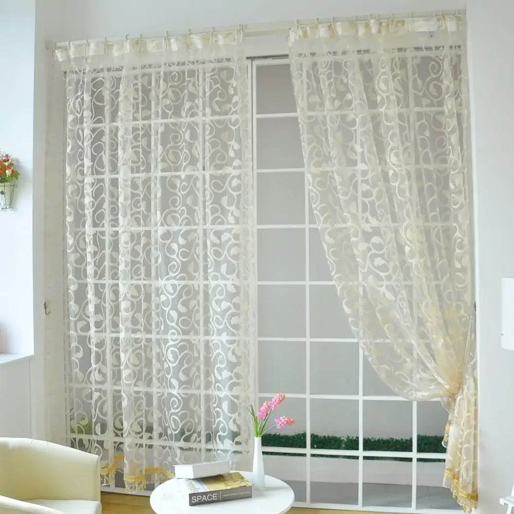 NAPEARL – rideau de fenêtre en Tulle Jacquard de Style américain, en tissu, Design Floral, moderne, prêt à l'emploi, pour chambre à coucher et salon