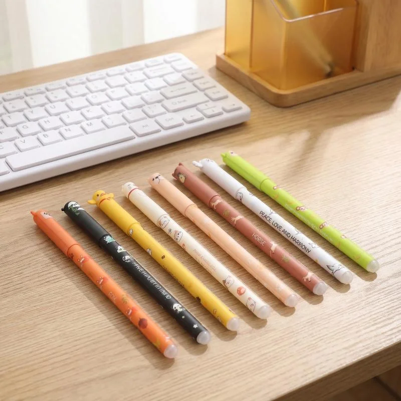 Erasable Gel Ink Pens Set of 8 Animal Design Refillable Office Writing Tool for School Home Journaling