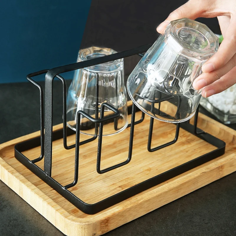 6 Glass Cups Stand Holder Drying Shelf Kitchen Water Cup Rack Home Hanging Drainer Storage Rack Accessories