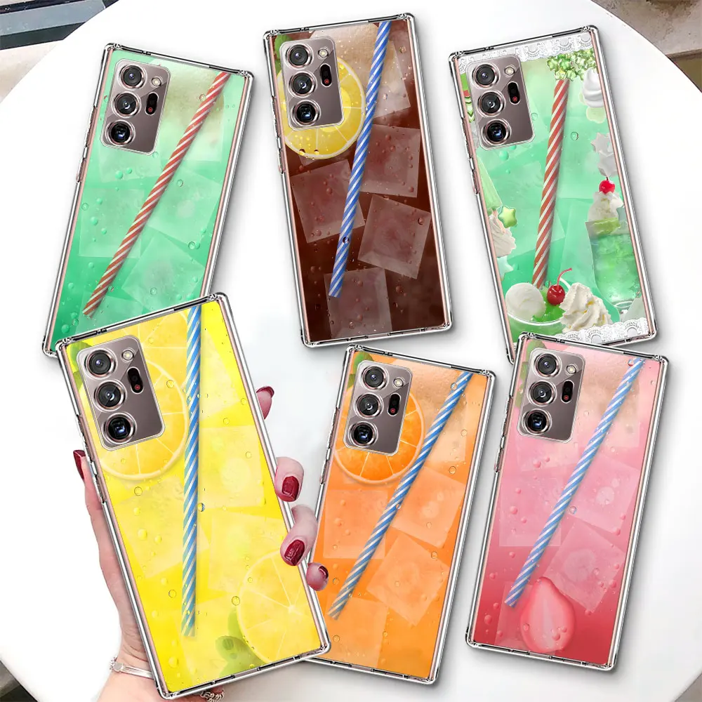Transparent Case for Samsung Galaxy Note 10 Plus 20 Ultra TPU Shockproof Phone Cover Summer Drinks Lemon Soda M33 M02 M11 M12