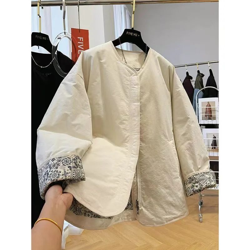 

Уникальное отличительное хлопковое пальто с круглым вырезом в стиле ретро, женское осенне-зимнее свободное повседневное хлопковое пальто, куртка, зимняя женская куртка