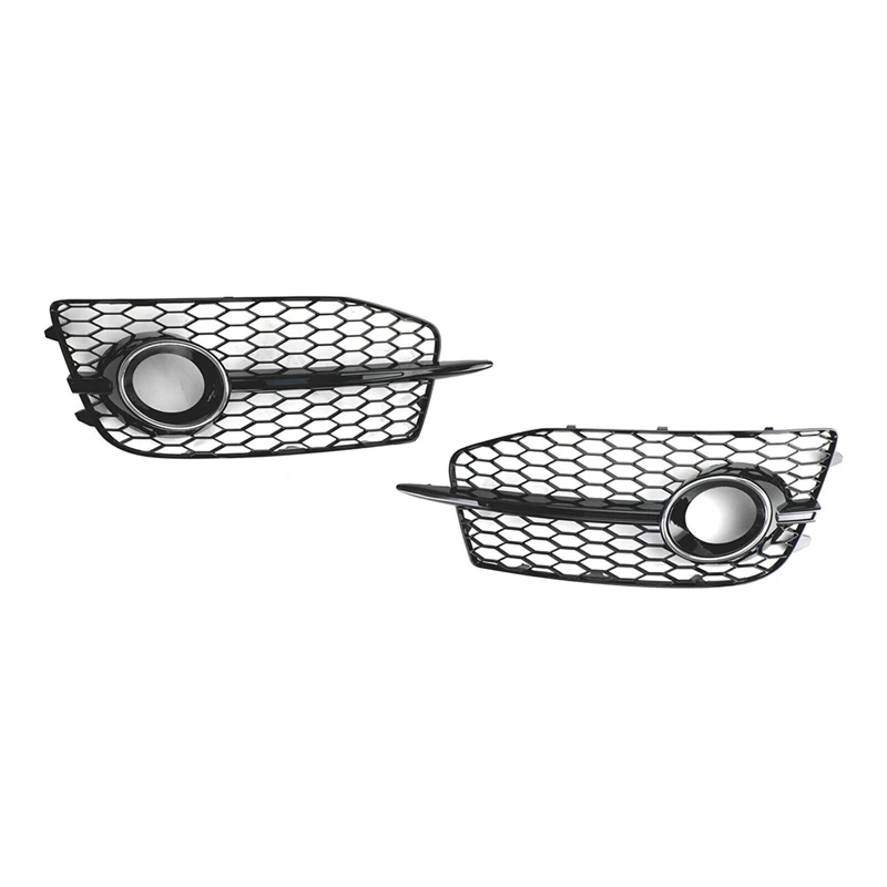 

2Piece Car Bumper Fog Light Grill Grille Replacement Parts Fit For Q3 S-Line 2012-2014 8U0807681D 8U0807682D Silver+Black