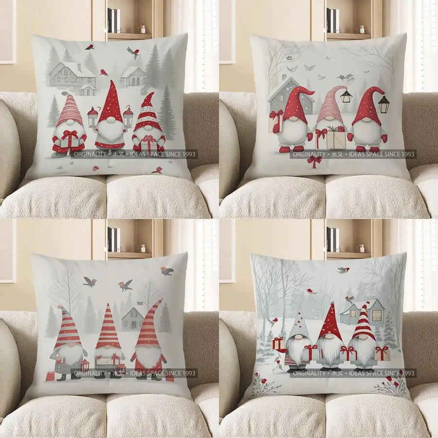 

Домашний декор, гномы, фонарики и зимняя деревня, наволочка с узором, подходит для дивана, спальни, автомобиля, наволочка