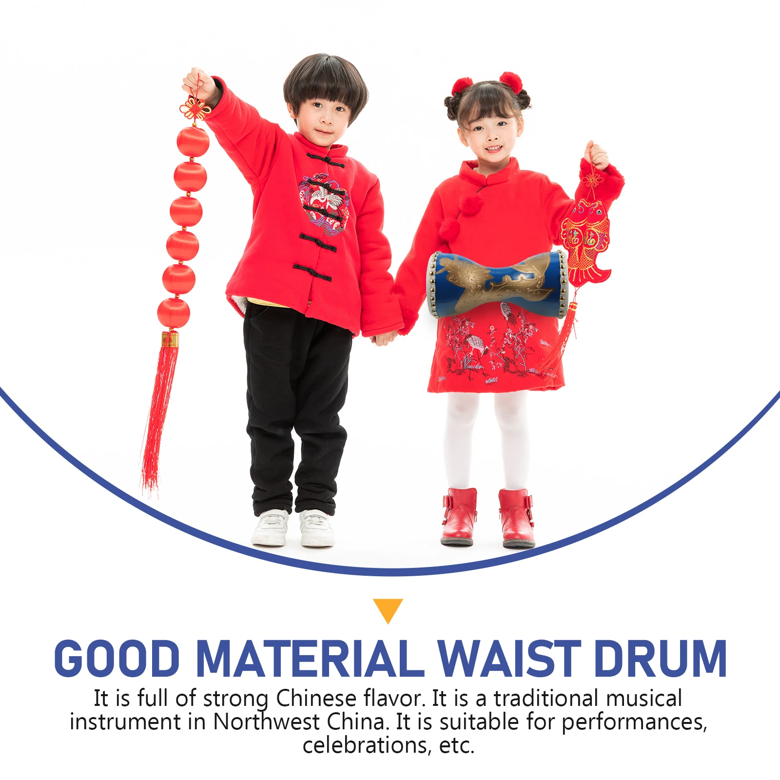 

Musical Instruments Fitness Drum Beat Portable Waist Major Hand Held Percussion Blue Chinese for Children