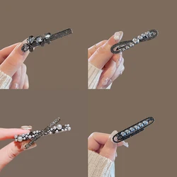 Exquisite Crystal Rhinestone Butterfly Hairpin Women Simple Temperament Side Clip Forehead Bangs Clip Fashionable Duckbill Clip