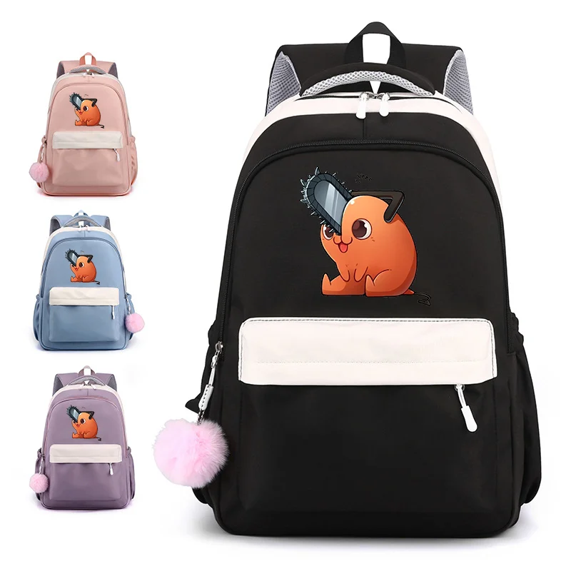 Mochila con patrón de Pochita para adolescentes, morral informal de Anime de alta calidad, gran capacidad con cremallera, novedad