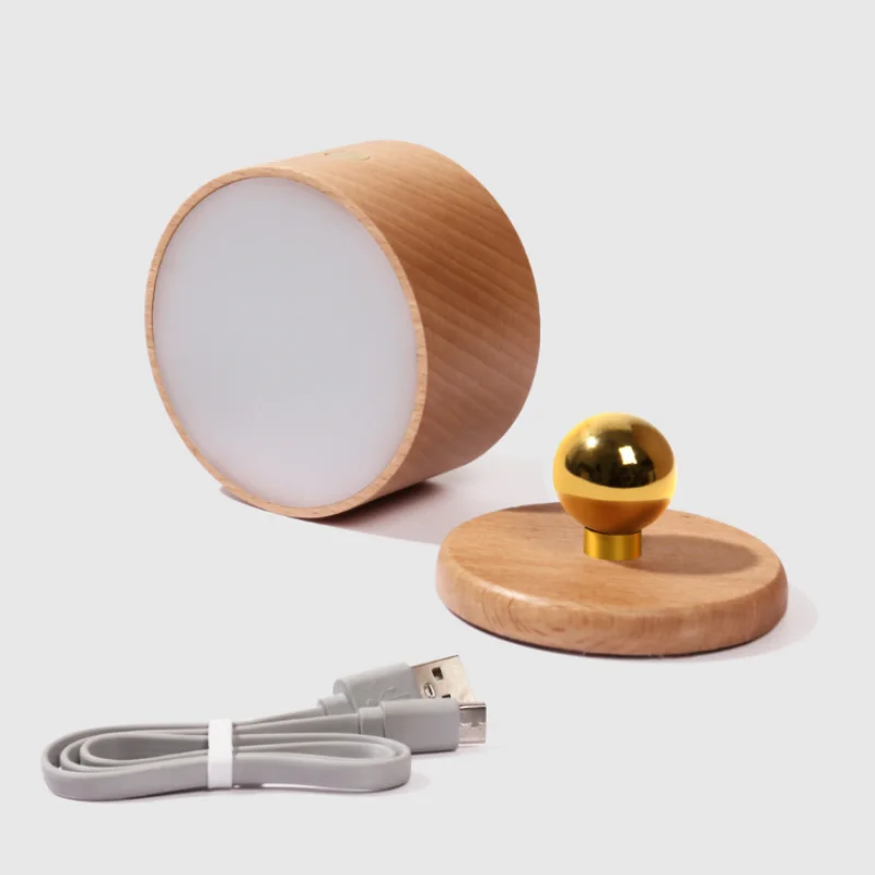 Minimalist wooden bedside lamp, no drilling wall lamp, bedroom LED ambient dimming, USB charging, touch sensitive dimming