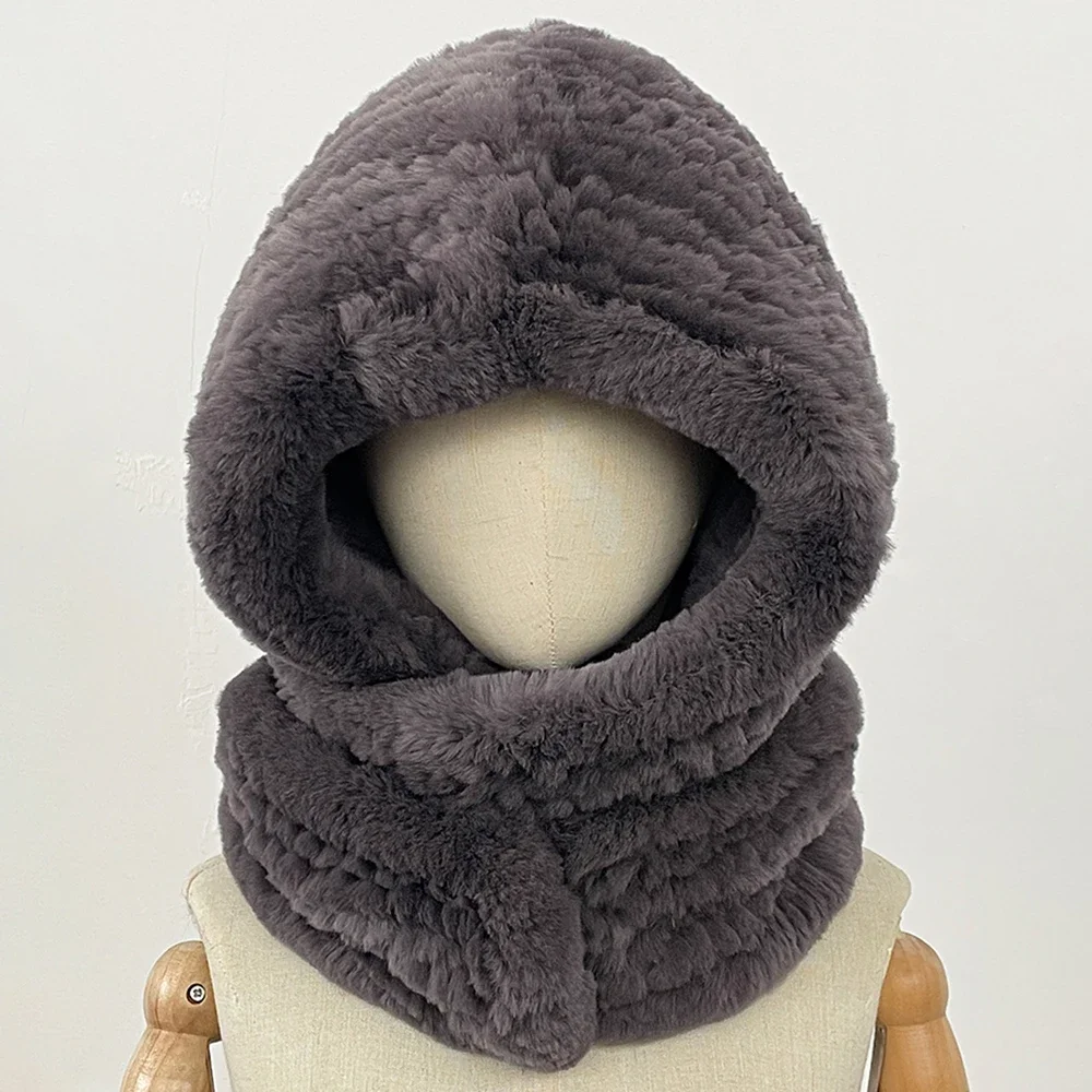 

OFTBUY настоящая вязаная шапка из меха кролика рекс, шарф с капюшоном, новая женская длинная зимняя теплая меховая шапка с воротником на шею, шарфы, шапка, шарф