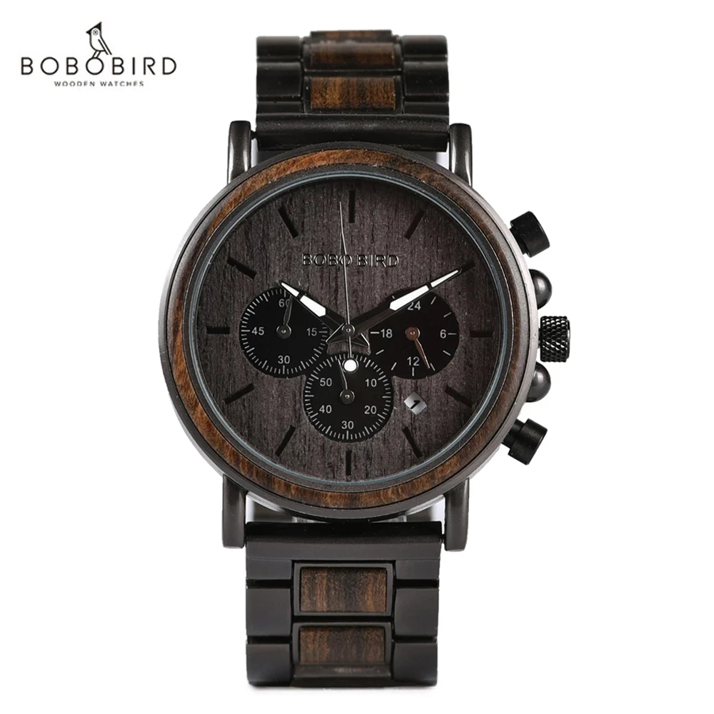 BOBO BIRD orologio in legno orologio da polso al quarzo da uomo cronografo militare Top Fashion Waterproof Clcok Great Gift Box reloj hombre