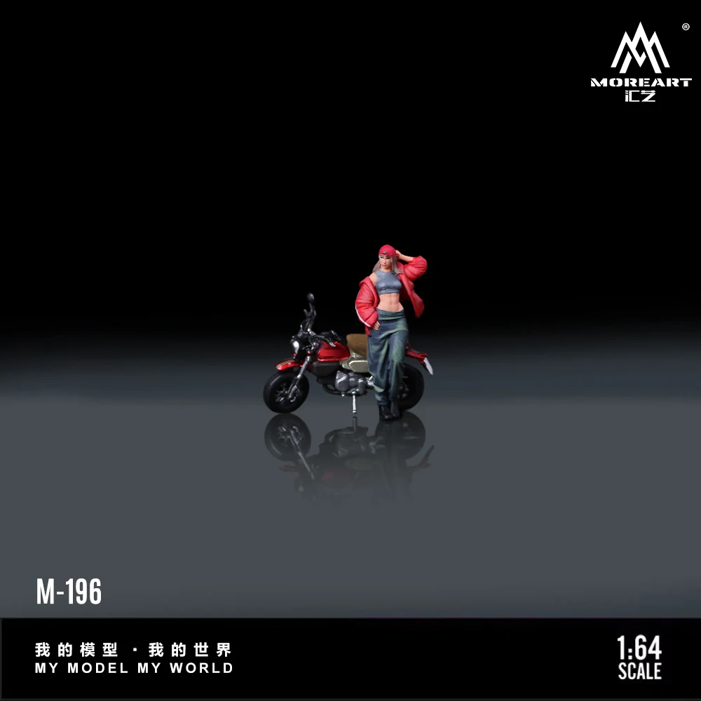 MoreArt 1:64 Monkey 125 Motorcycle Cool Girl Figure Resin Model, Miniature Scene Decoration Gift&Display