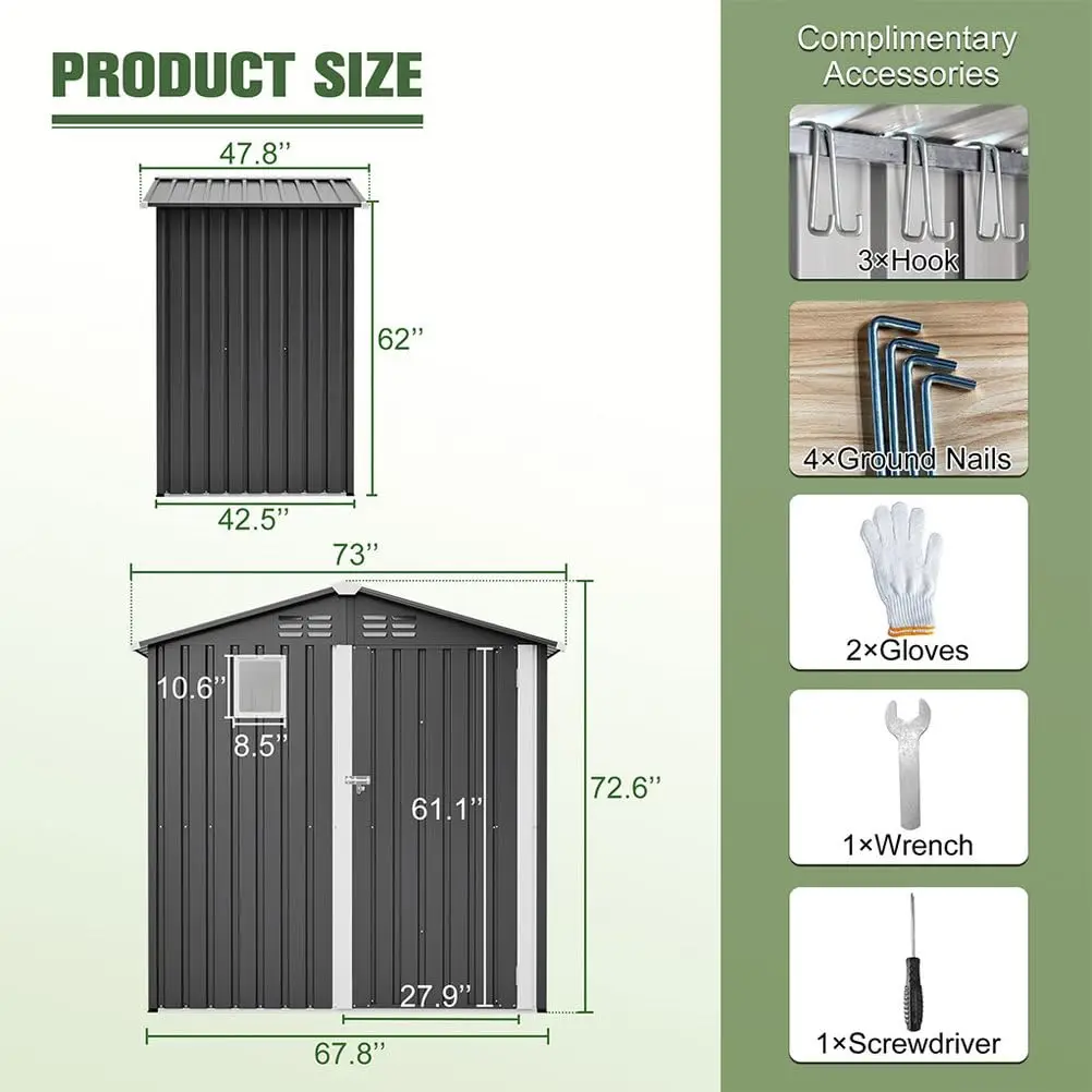 6x4FT Metal Outdoor Storage Shed with Lockable Door & Window, Weather Resistant Tool House for Backyard Patio, Customized