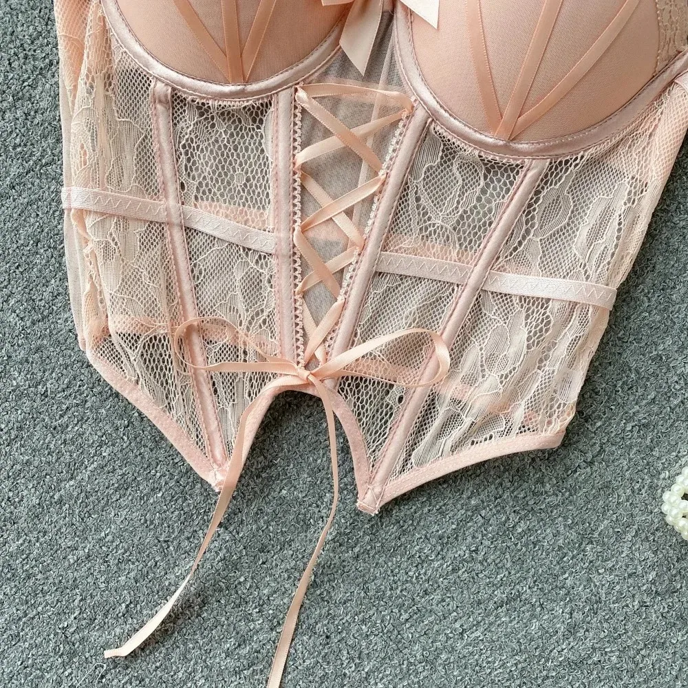 Sexy Mesh Butterfly Bandage Camis Chic Korean Fashion Tank Top Slim Corset Bustier Summer Women Party Club Hotsweet Crop Top