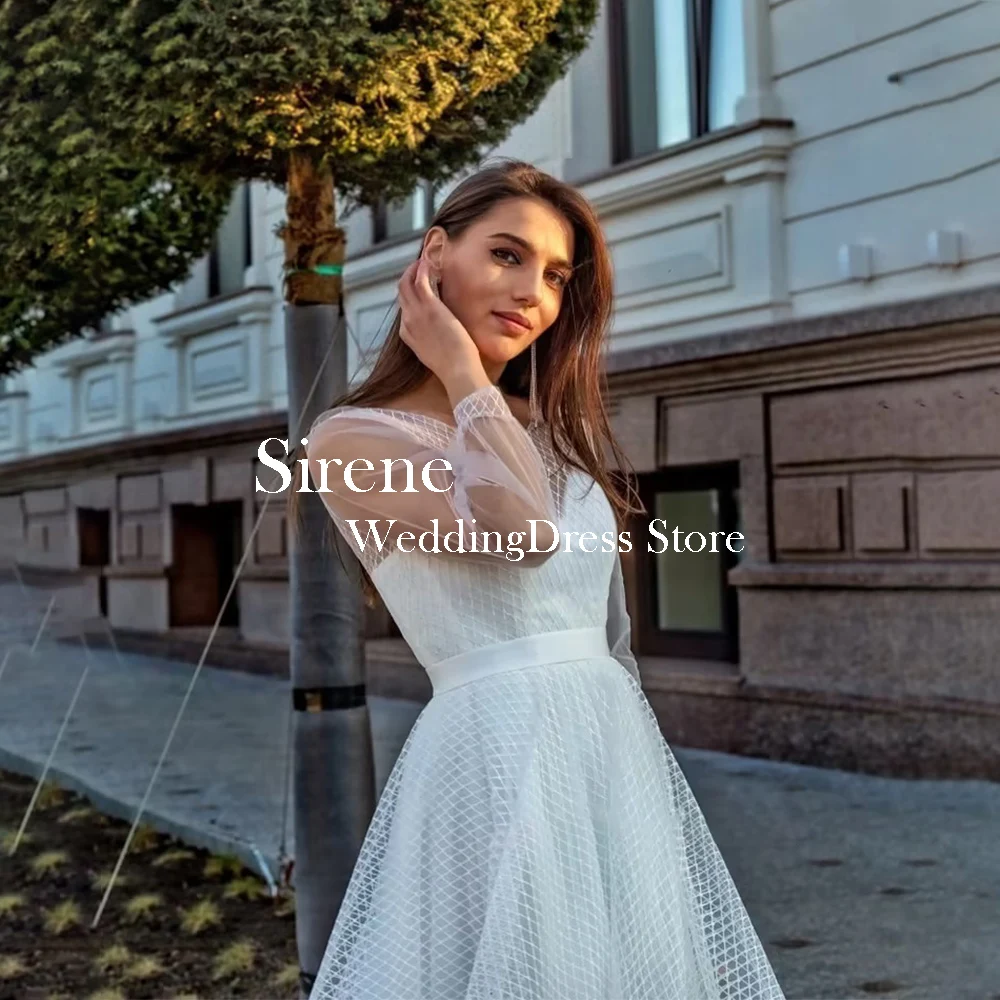 فساتين زفاف ميدي أنيقة مخصصة للنساء رقبة دائرية طول الشاي قصيرة على شكل حرف a زي العرائس Vestidos De Novias 2025 #4