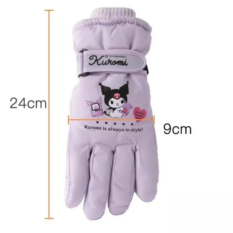 Luvas de esqui Sanrio Kuromi para meninas, luvas de algodão quente, inverno, fofo, cinnamonroll, luxuoso, resistente ao frio, jogando, neve