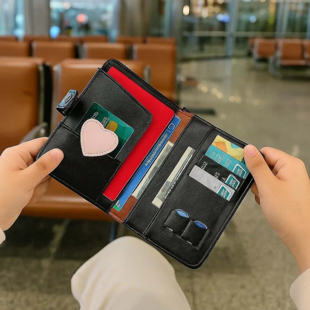 

RFID Anti-theft PU Bow Passport Bag Multifunctional Card Holder Passport Clip Passport Cover Airplane Check-in Travel Wallet