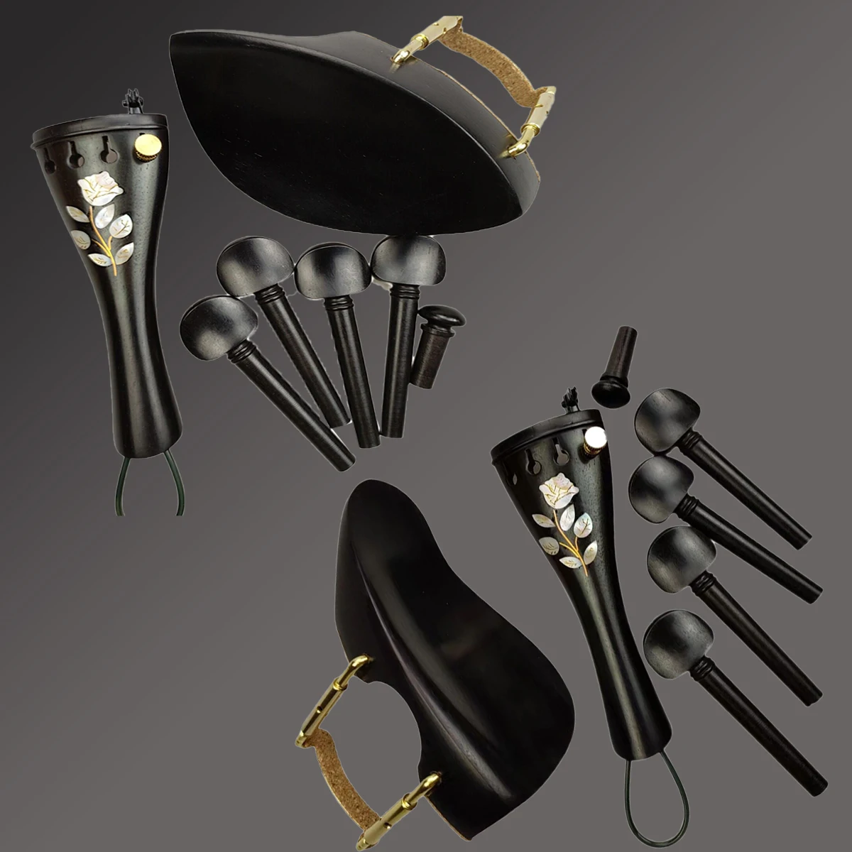 

Shell Inlaid Ebony Violin Accessories Kits Fiddle Parts With Clamp Bracket Screw, Violin Tailpiece Chinrest Pegs Finetuner