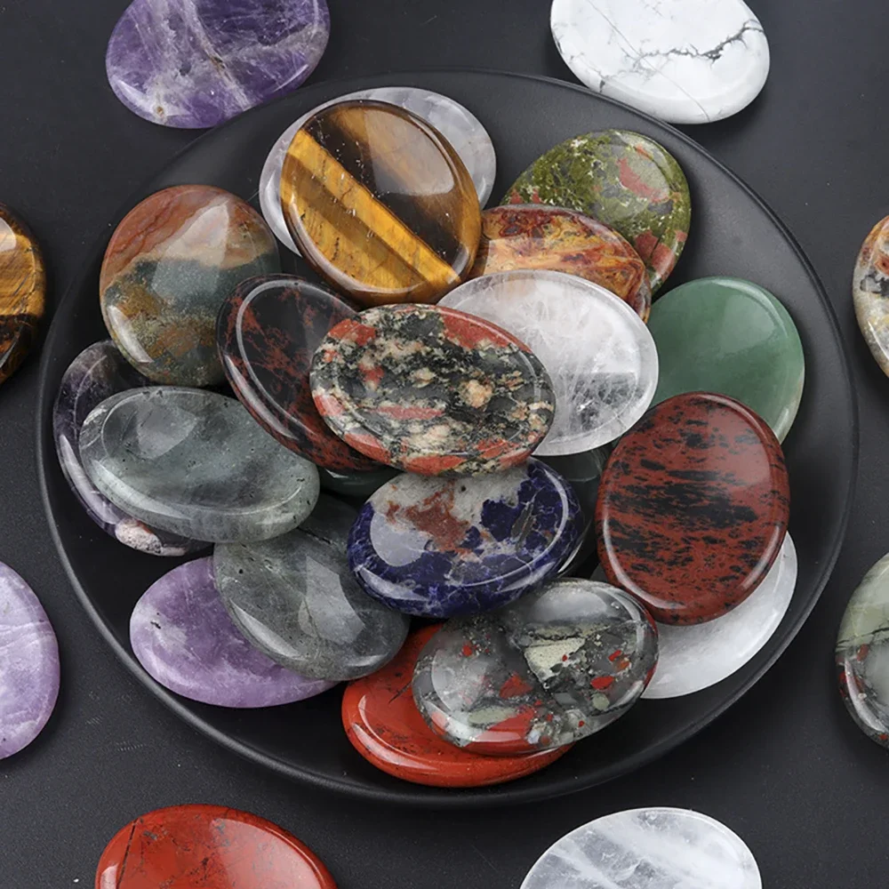10pcs Natural Stone Oval Thumb Worry Stone Healing Crystal Chakra Palm Stone Meditation Massage Gemstone Home Decor Gift