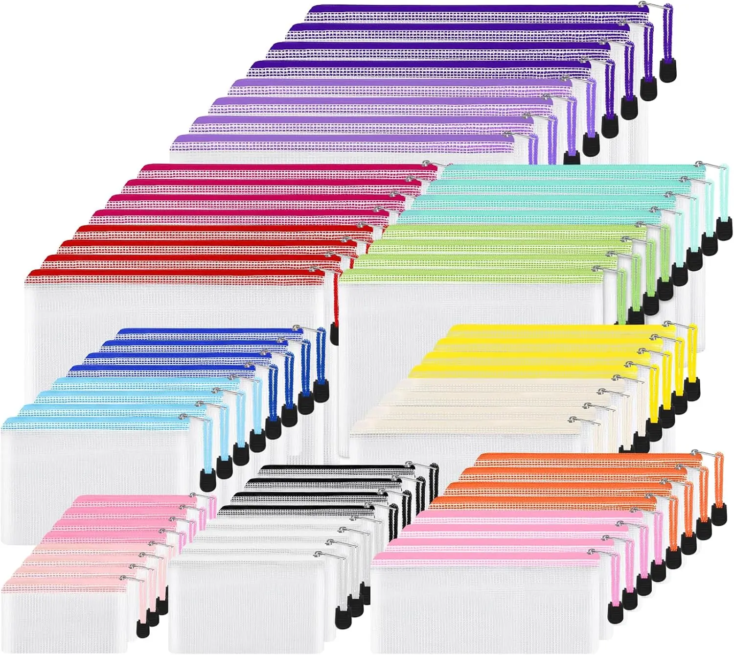 

64pcs Mesh Zipper Pouch Bags, 8 Sizes Waterproof Organizer Pouches for Travel, School, Office & Home Storage