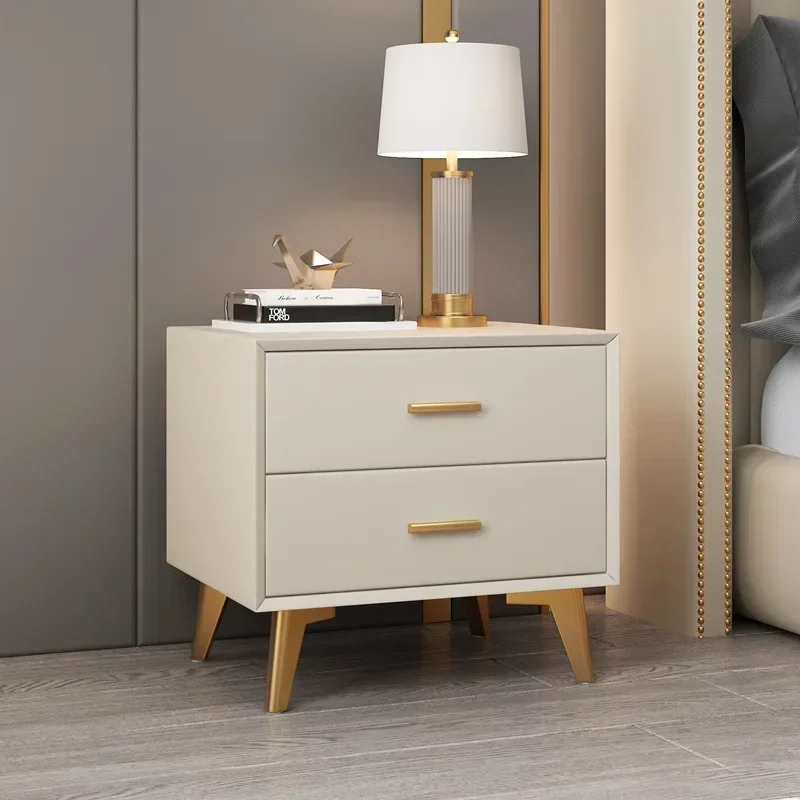 

Solid Wood Bedside Tables Bedroom Storage Cabinets Leather Art Night Stands 2 Drawer Living Room Nightstands Bedroom Furniture
