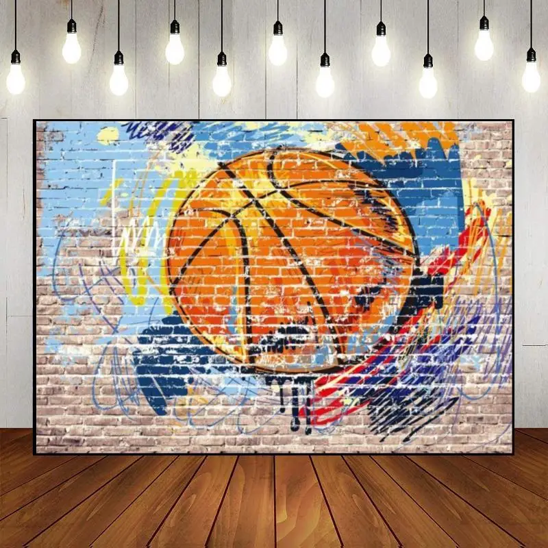 Basketball Birthday Decoration Background Competition Kids Baby Shower Happy Party Backdrop Wall Custom Photo Stadium Cartoon