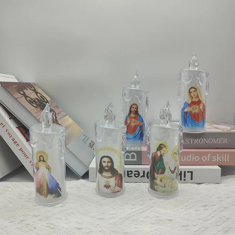 Jesus Virgin Christ Candle Lamp Romantic Tea Light Electronic Flameless LED Deco