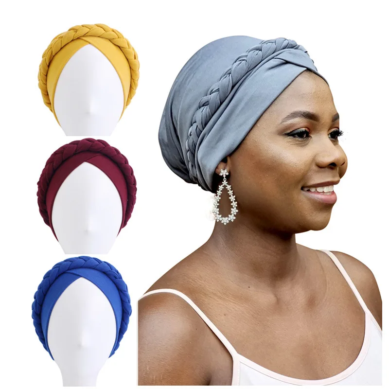 Solid color woven headscarf hat, forehead cross pre tied headscarf, elastic headscarf hat, women\'s chemotherapy hat