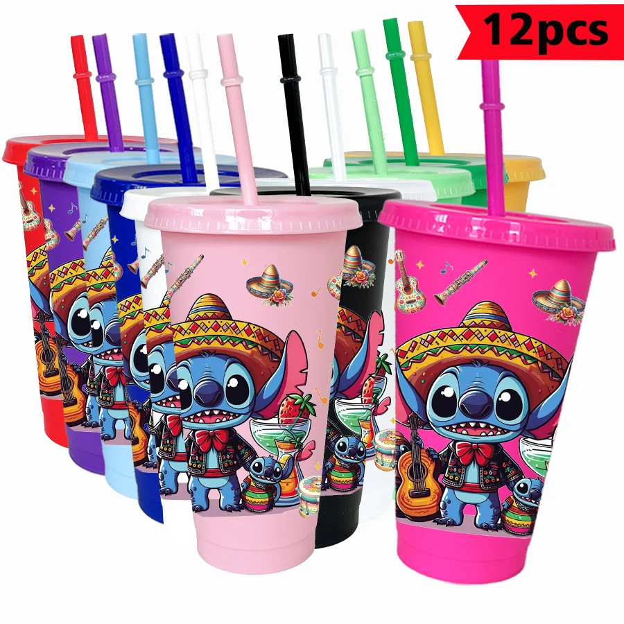 

12pcs/lot Disney Stitch Mexican Style 26oz Colorful Plastic Tumbler Birthday Party Drinkware Juice Coffee Cup