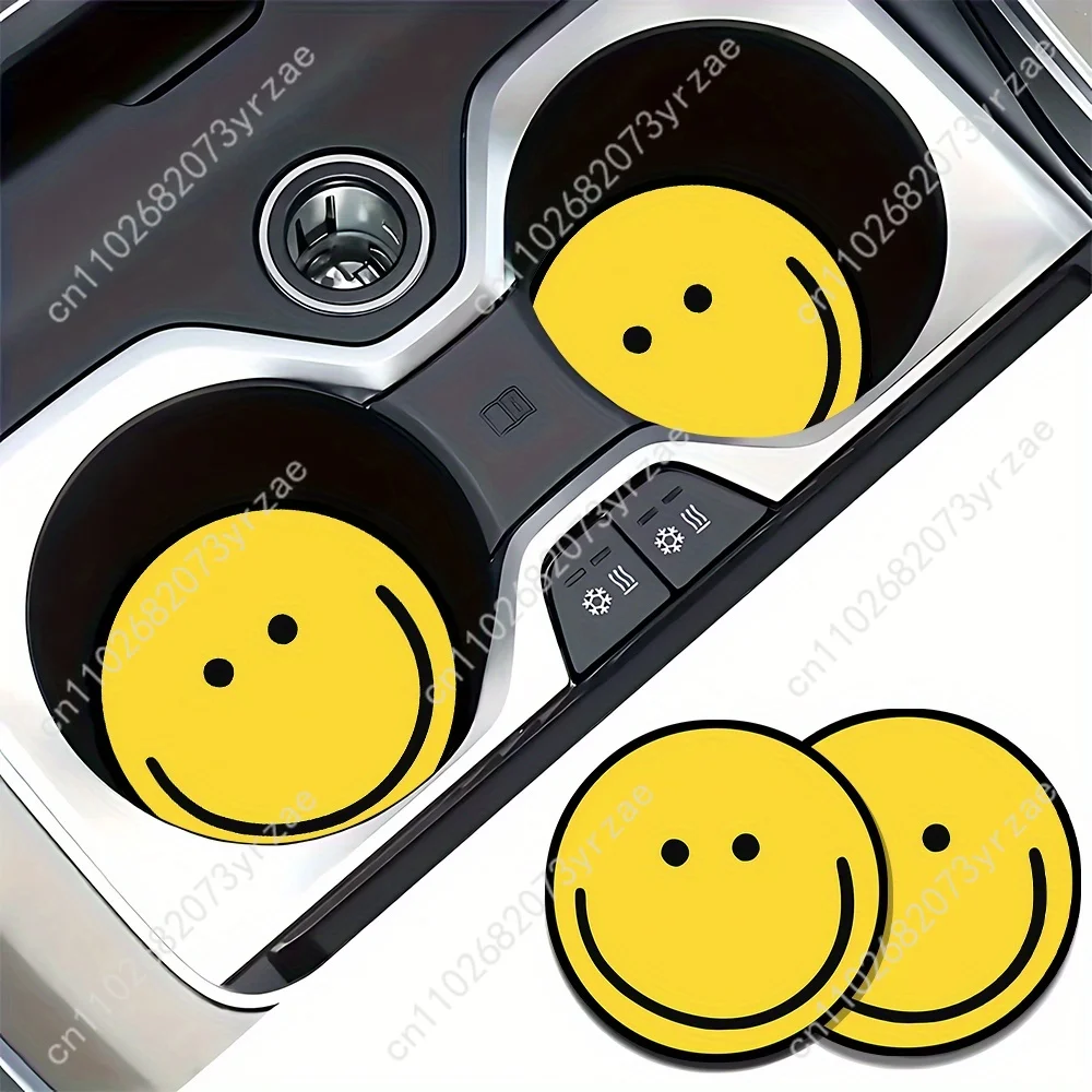 

Joyful Face Car Coasters 2pcs Absorbent Anti Slip Car Coasters Scalding Waterproof Easy Clean Car Interior Accessories