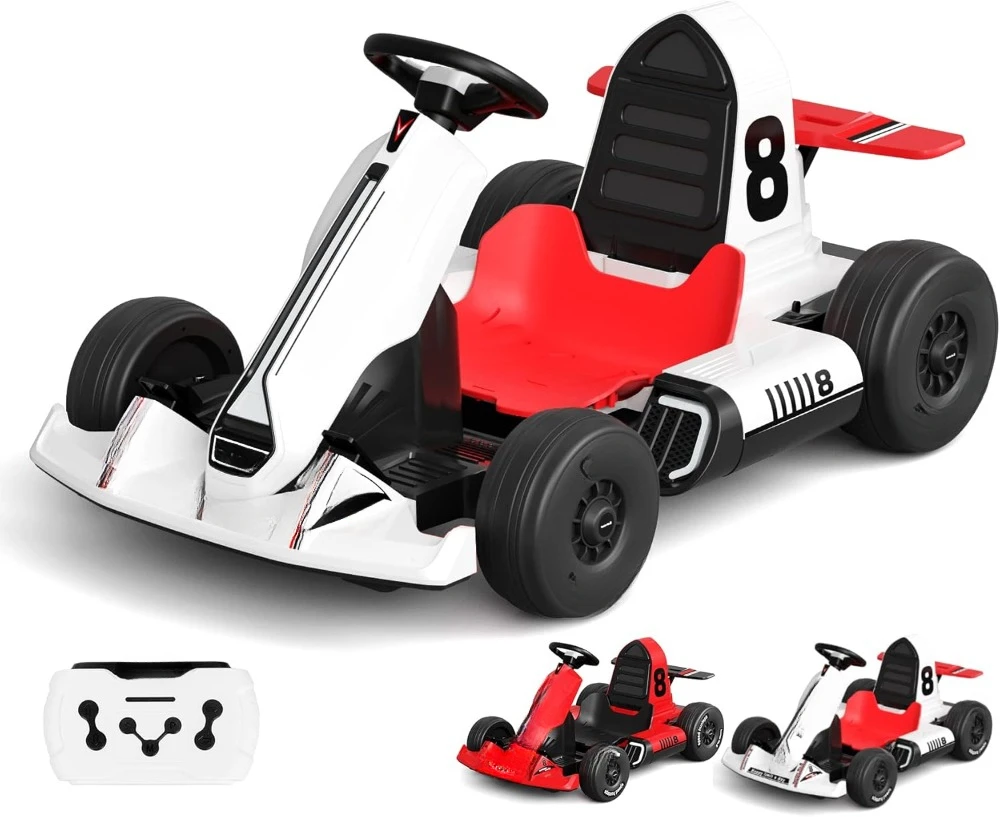 

Electric Go Kart for Kids 12V Battery Powered Pedal Go Kart for Toddler 3+ Years Adult Ride on Car Drift Kart Outdoor Race Toy