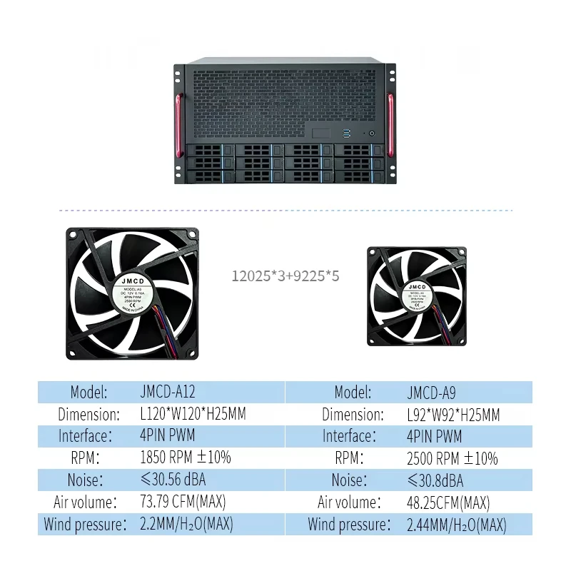 JMCD 12S4 Hoogwaardige gaming-pc-behuizingen 12-bay NAS-chassis, ATX-moederbord, ATX-voeding, voor ondernemers AIO-servers