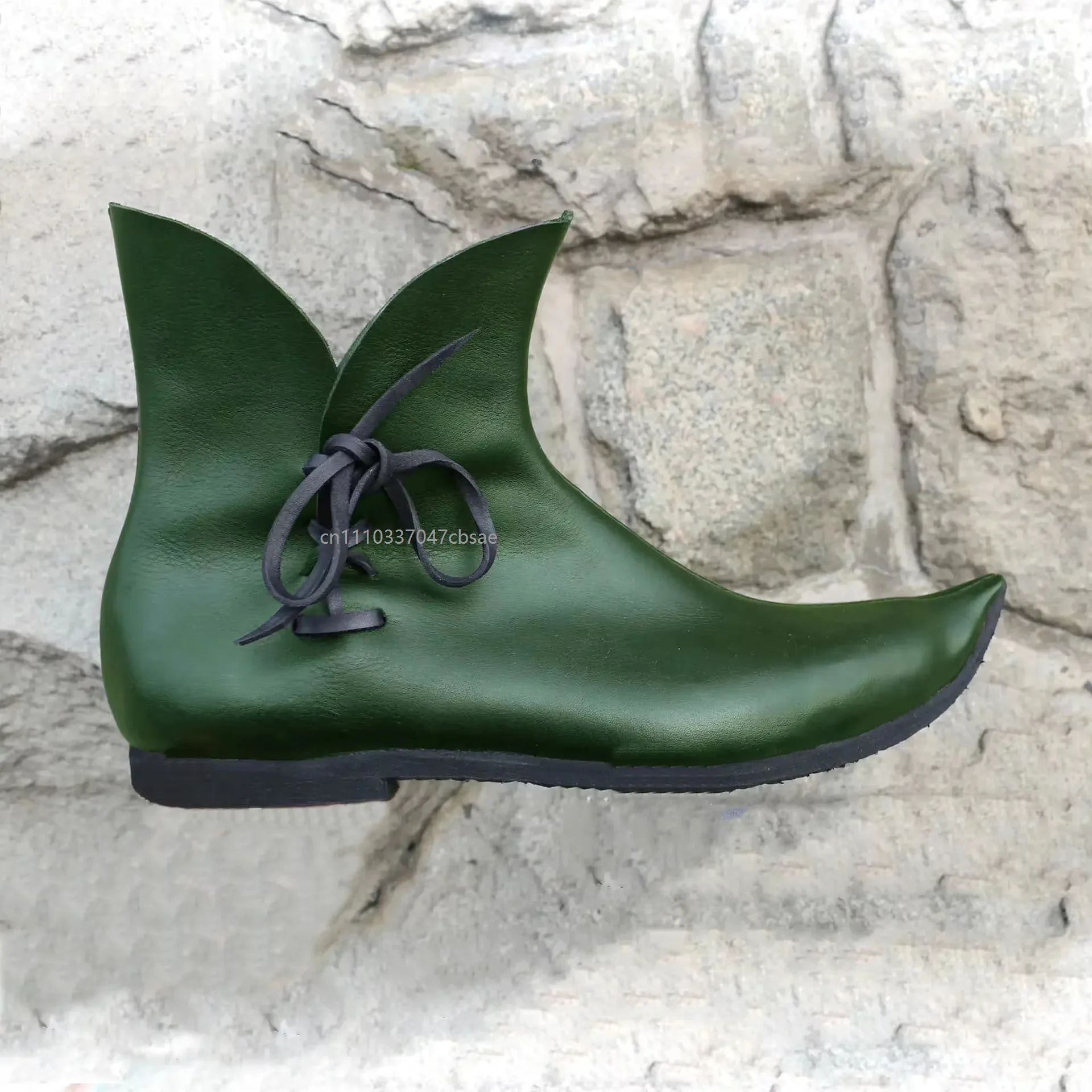 Europäische Vintage Mittelalterliche Spitze Stiefel aus PU-Leder mit Bandage, Knöchelhohe Stiefel für Renaissance-Cosplay, Ritter, Jäger, Prinz, Piratenkostüm – Detail 5