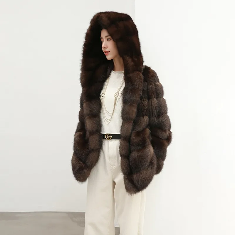 

A new style of purple mixed fur coat and fashionable hooded overcoat for women