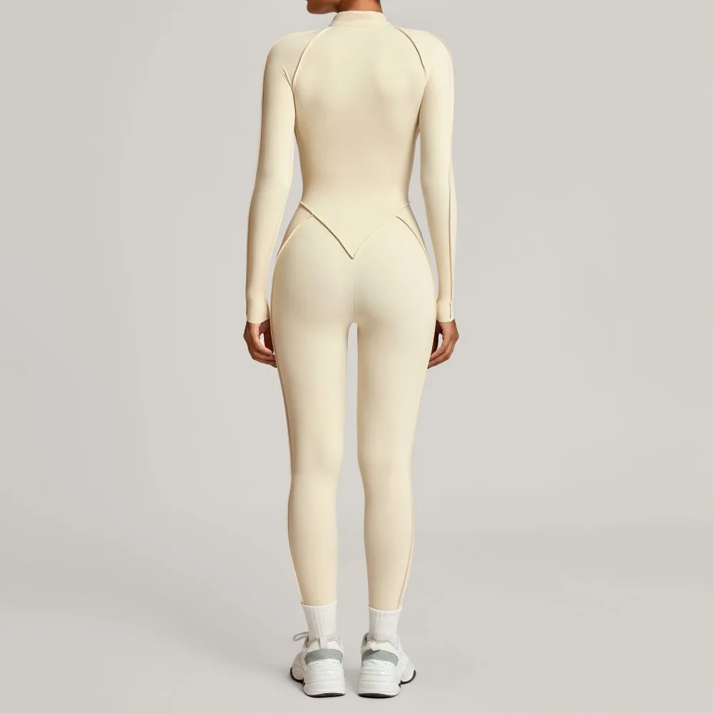 بدلة رياضية للتمرين بنصف سحاب بدون ظهر مفتوح بدلة يوجا للياقة البدنية قماش عالي المرونة ملابس رياضية للجري في الهواء الطلق جديدة #1