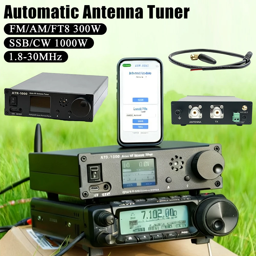 AMNVOLT ATR1000 موالف هوائي تلقائي 1000 واط 1.8-30 ميجا هرتز كامل Waveband HF الموجات القصيرة راديو استقبال واي فاي دعم التحكم عن بعد