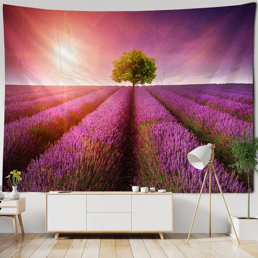 

Lavender tapestry Beautiful field landscape Wall hanging Bedroom living room tapestry Home wall decoration Yoga mat Bed sheets