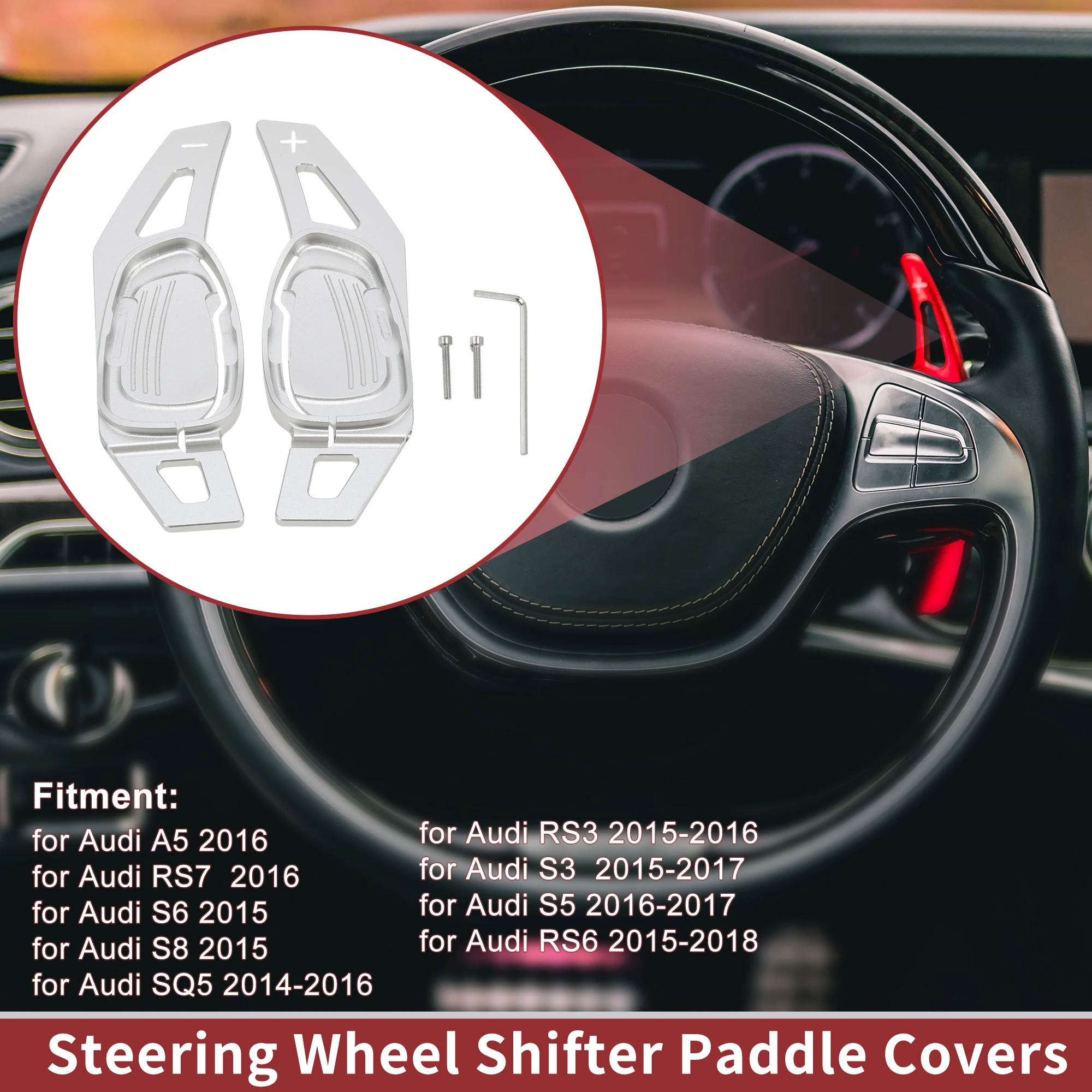 

UXCELL 1 комплект серебряных тонов из алюминиевого сплава, переключение передач рулевого колеса для Audi A5 2016