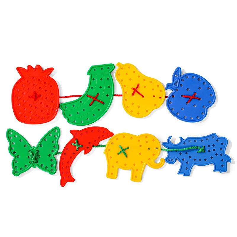 4pcs Montessori Preschool Lacing Boards Cute Animal Construction Puzzle Educational Toy Shape Color Sorter Pegboard Learning Toy