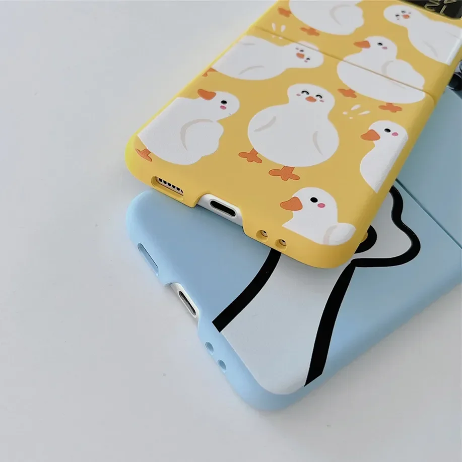 For Samsung Galaxy ZFlip 7FE Cute Cartoon Duck Smile Pet Case For Samsung Galaxy Z Flip 7 6 5 4 Ultra Thin Shockproof Soft Cover