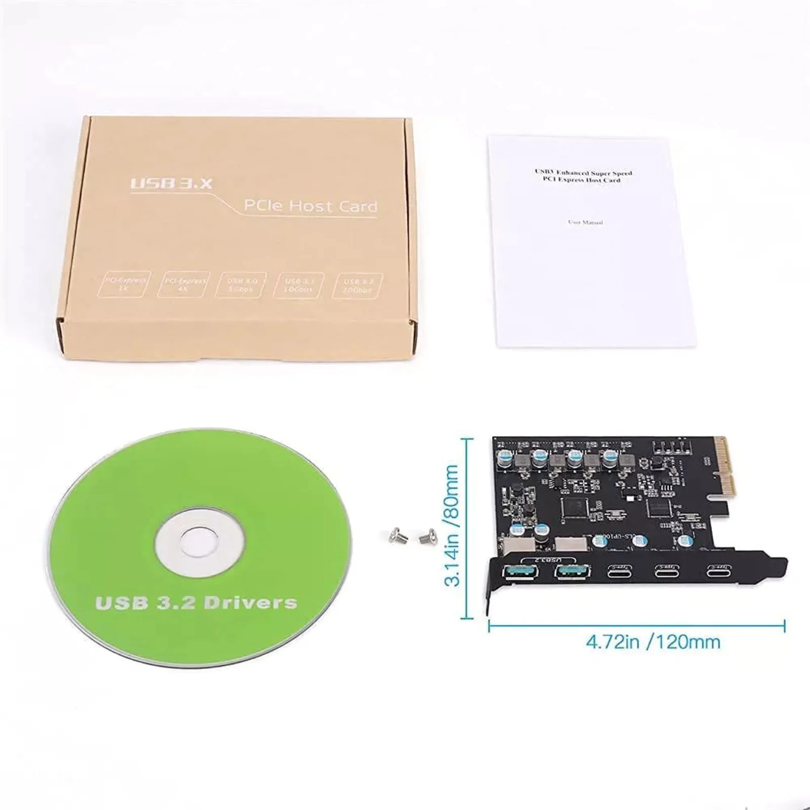 1PC 5 Port USB 3.2 Gen 2 PCIe Expansion Card 2 x USB-C 3 x Type A 20Gbps ASM3142 VL822 for Desktop Windows Linux